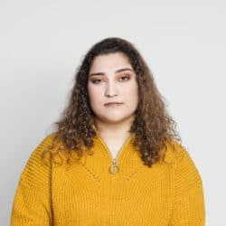 Young oversized woman portrait with serious face expression
